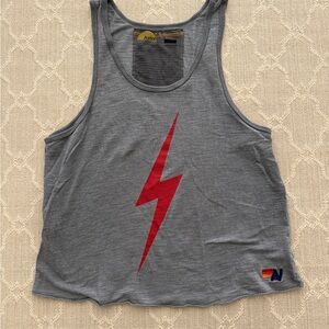 Aviator Nation Gray Tank Top with Red Lightning Bolt